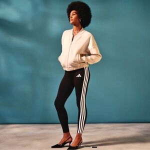 - Adidas M Cotton Black/White 3 Stripe Leggings! NEW!